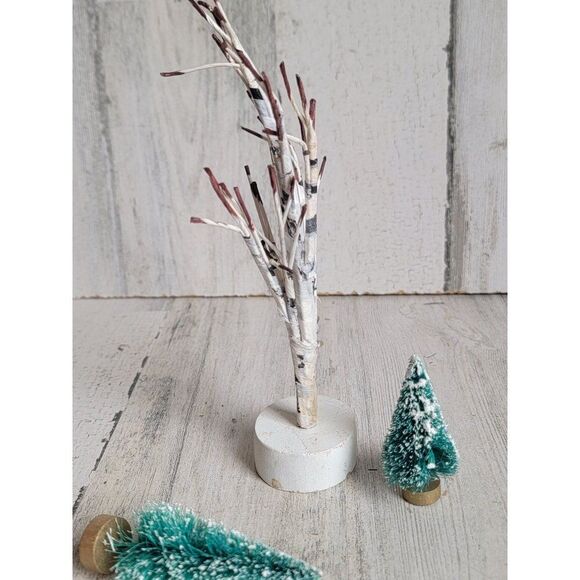Village bare white tree pine snow mini set - Picture 6 of 8